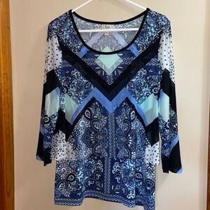 Eci 3/4 sleeve with sheer top layer